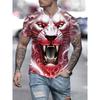 T-shirt da uomo con leone ruggente 3D Blu Freddo Grafica Re Animale Stampata Manica Corta Casual Girocollo Pullover Streetwear Punk Tee Top Abbigliamento da Uomo