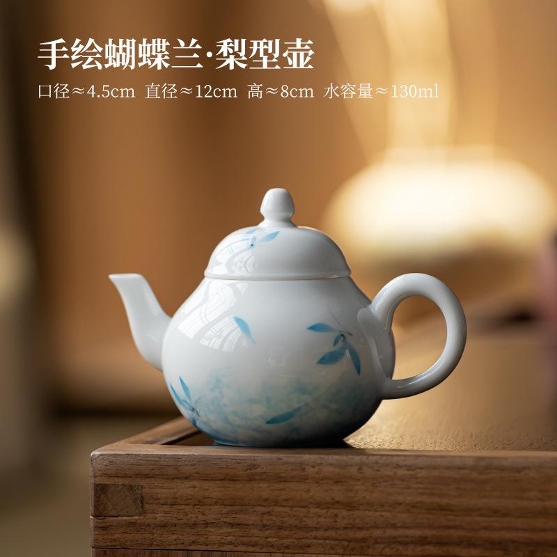 

130ml Underglaze Hand-painted Butterfly Orchid Teapot Traditional Tea Infuser Pot Tea Soaking Kettle With Ball Hole Teaware Gift
