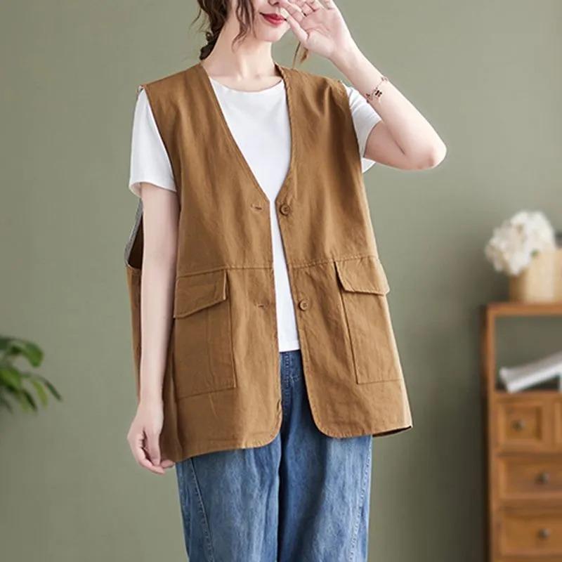 Women's New Spring and Summer Cotton Vest Loose Thin Casual Vest Sleeveless Jacket