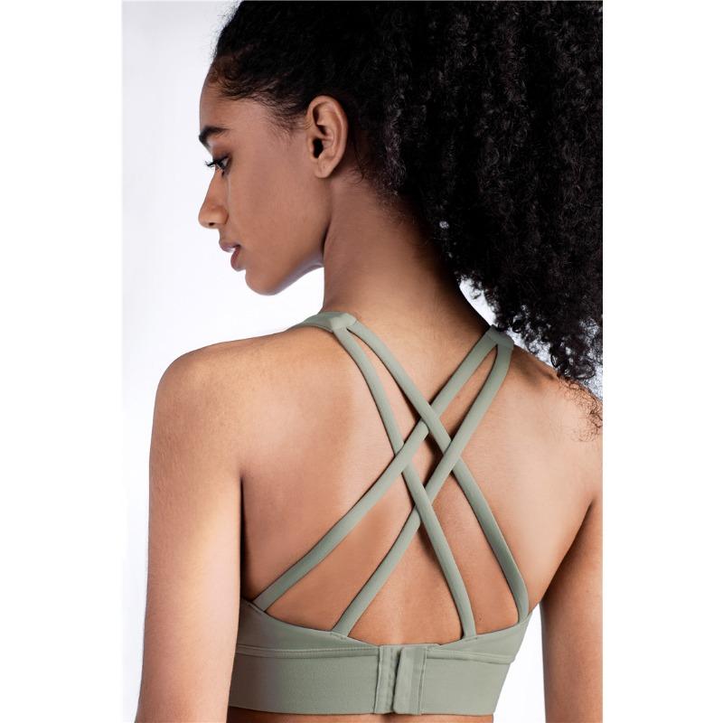 Women's Cross Sports Fitness Bra, Show Chest, Gather Back, Anti Shock Yoga Sports Bra