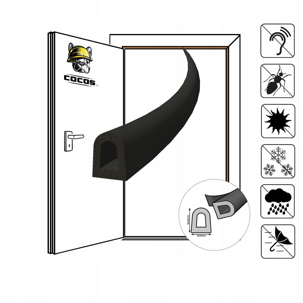 Self-adhesive door window seal D 8x10mm BLACK