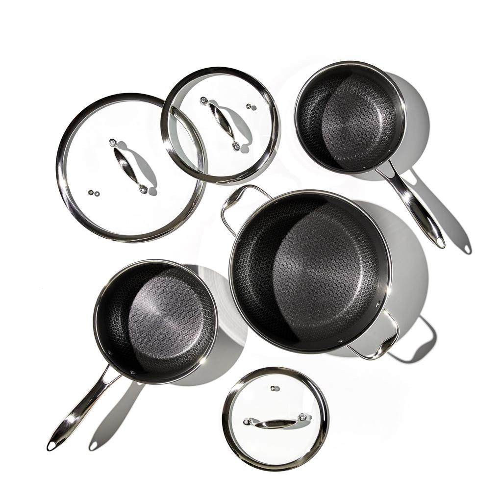 HexClad Hybrid Pot Set with Lid Safe Direct Lifetime Tempered Glass with Lid 3-Piece [Nonstick] Induction/Oven/Dishwasher (Manufacturer Exclusive,