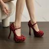 Fashion Sexy Leopard Waterproof Platform Women Pumps Round Toe Buckle Strap Super High Heels Women Shallow Mouth Shoes Big Size 35-45