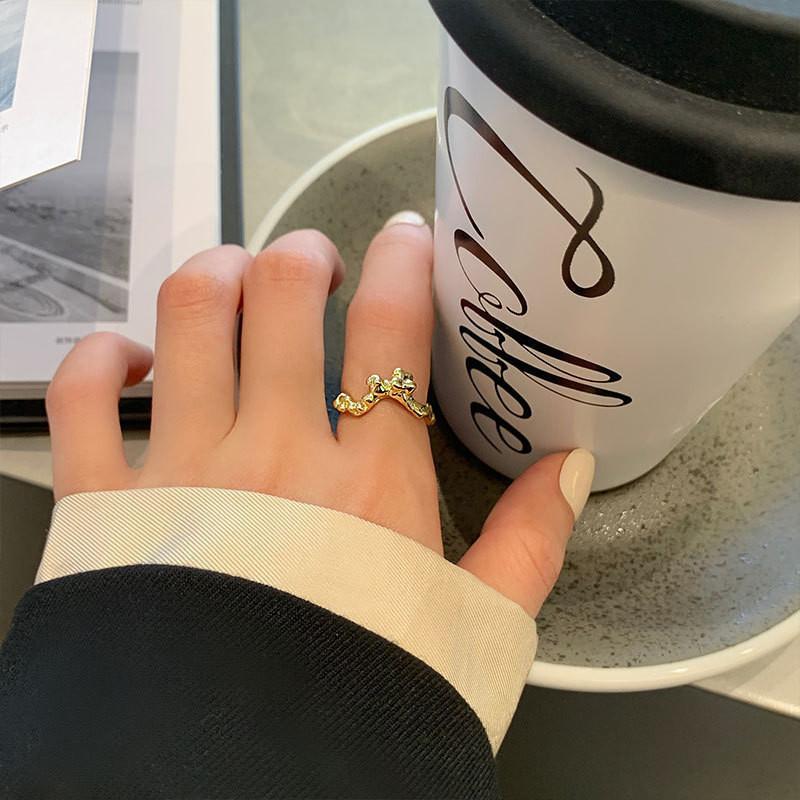 Elegant Korean Style S925 Open Adjustable Ring For Women With Unique Geometric Design