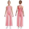 Girls Rhinestone Dance Bodysuit - Shimmery Sleeveless Jumpsuit with Keyhole Back & Side Splits, Built-in Briefs for Performances