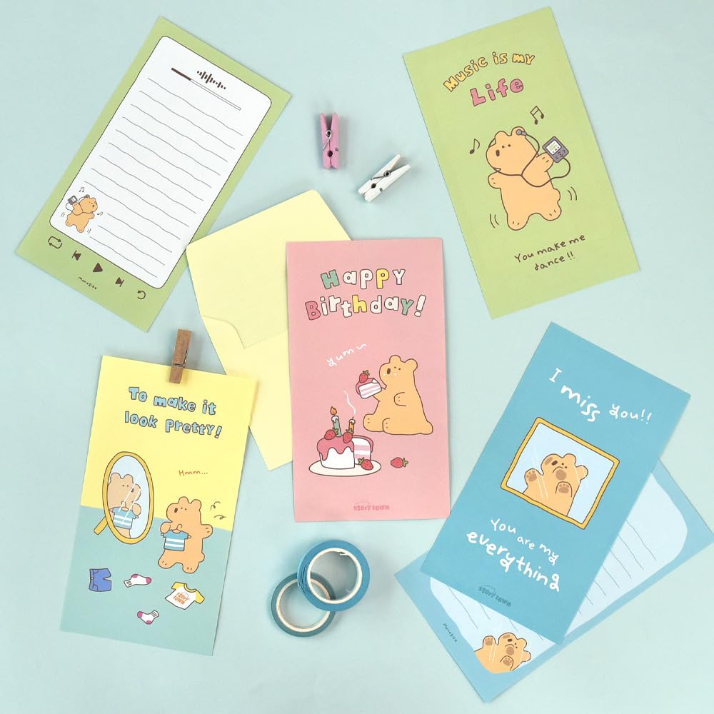 Monolike Story Town Momo Mini Letter Paper Envelope Set Set 32 Sheets of Letter Paper 16 Envelopes + (8 Types, A) - +