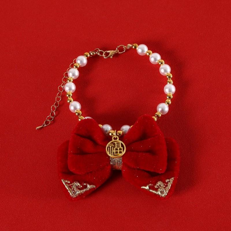 Pet New Collar With Velvet Red Bow Lucky Charm Pendant Fortune Bag Cats Dogs XS M