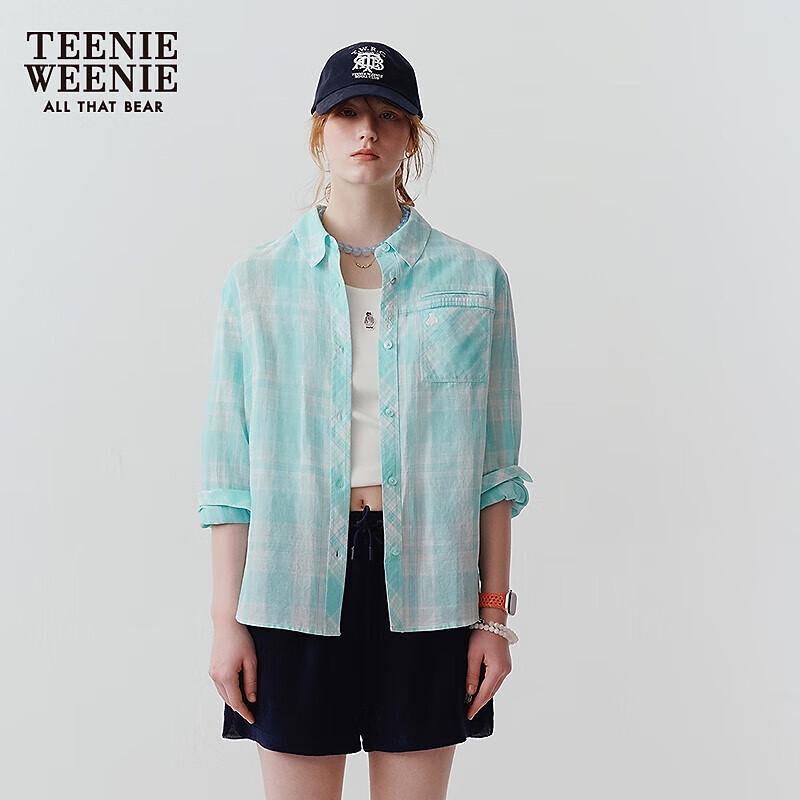 Teenie Weenie Linen Blend Little Bear Plaid French Shirt Jacket