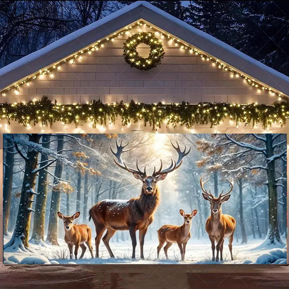 Merry Christmas Garage Door Background Banner Xmas Tree Gift Santa Claus Backdrop Winter Christmas Party Outdoor Wall Decoration