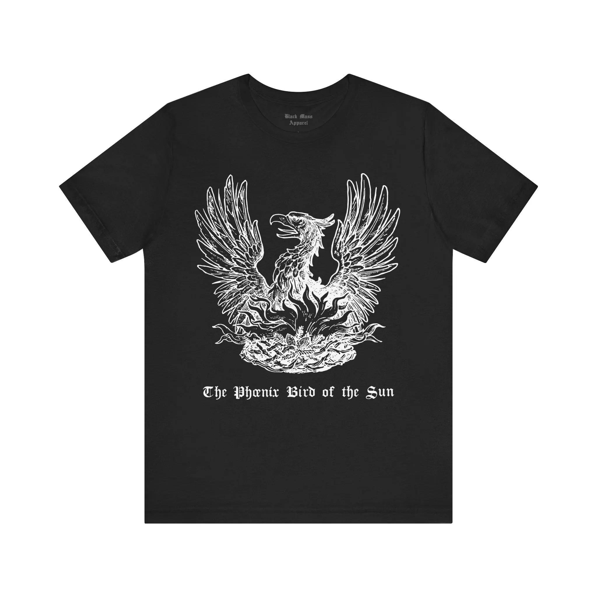 Bird of The Sun Phoenix Mythical Creature T-shirt Vintage Goth T-shirt Goth Medieval Woodcut Men and Women T-shirt 4XL