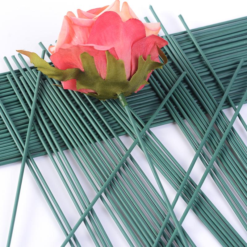 Green Artificial Flower Sighting Rod Vase Decor Stem Iron Wire Plant Wall For DIY Mother's Day Craft Supplies Rose Stick Pole