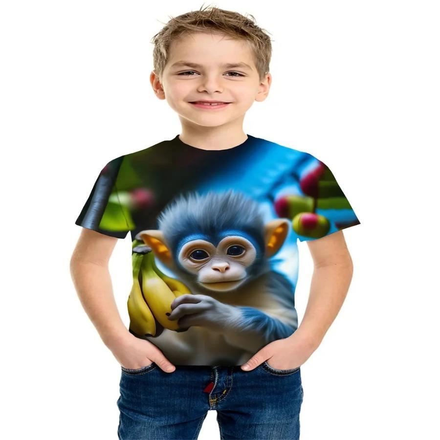 Children's Clothing T-Shirts for Boys Short Sleeve Boy Child Tee Shirt Girl Top 3D Monkey Print Funny Casual Kids Summer Clothes