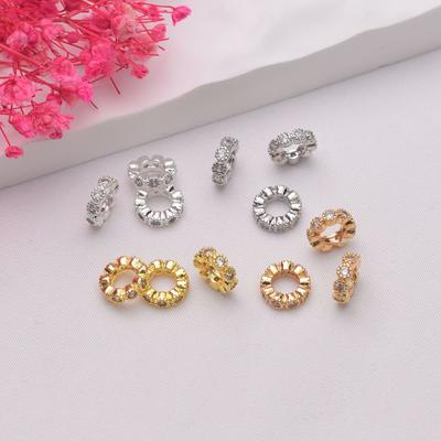 Accessori con perline distanziatrici per anelli con fori grandi, fai da te, fatte a mano, in oro 14 carati, con micro-intarsi in zircone, per mantenere il colore, collana fatta a mano
