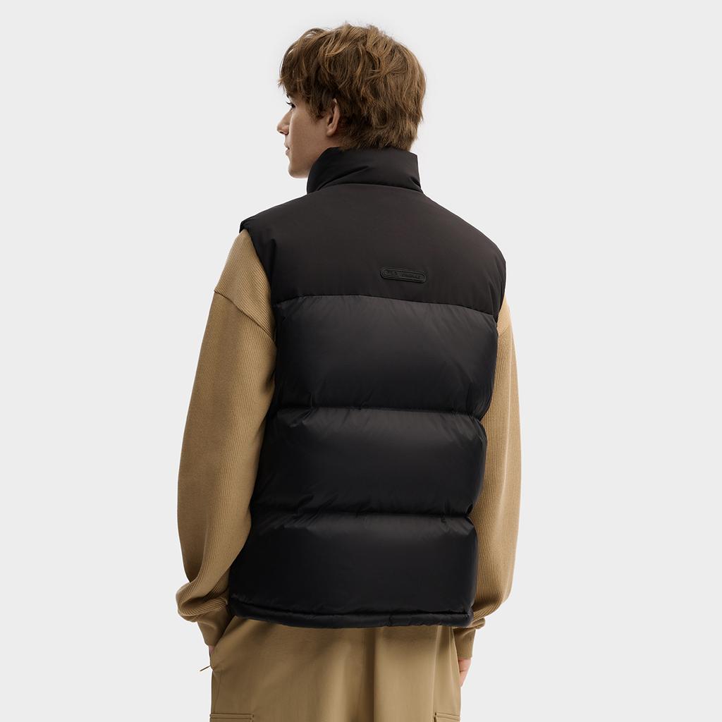 FILA Original RGB Multicolor Fashion Simple Classic Versatile Comfortable Casual Warm Zipper Stand Collar Logo Solid Color Down Vest F11M549906F-BK