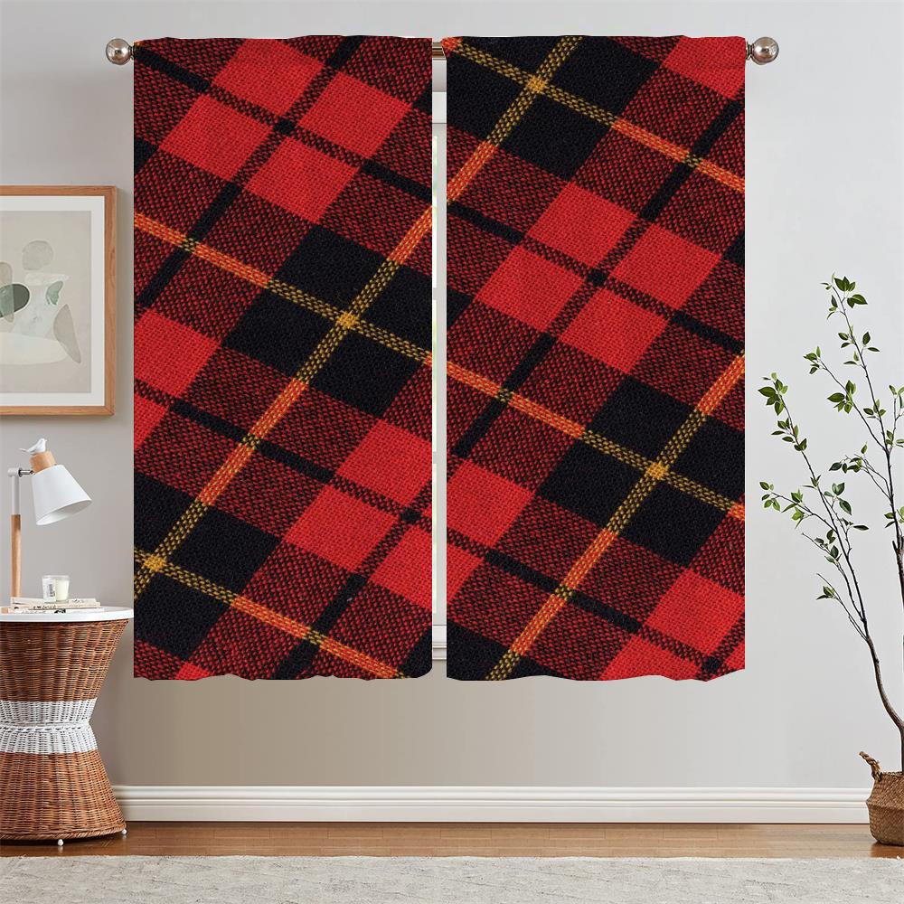 

Шторы из шотландской клетки для детской комнаты, затемняющие шторы, кухонные шторы для дверей, шторы для спальни, 2 шт., жалюзи-щупальца W50xH70cmx2pcs-CL