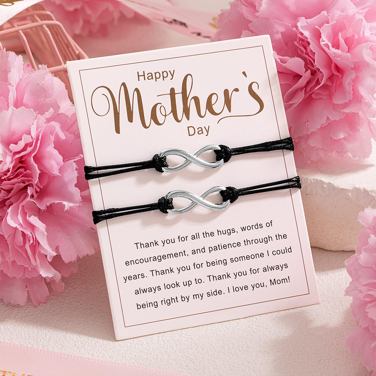 

2 Mother s Day greeting cards, endless loop, 8-shaped wax rope woven bracelet, holiday accessories