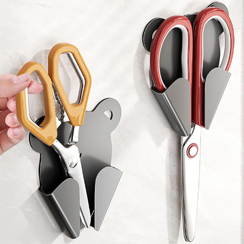 Wall Mounted Scissor Storage Rack Punch-Free Practical Scissor Holder Self-Adhesive Scissor Display Shelf Kitchen Supplies