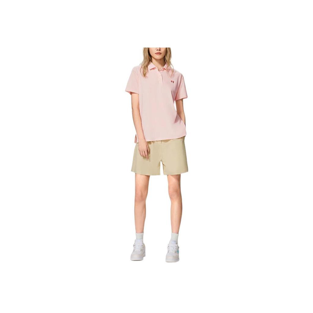 Li-Ning Pure Color Logo Polo Shirt Women Tops Pink APLS058-4