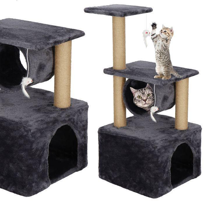 Arbre À Chat - SPRINGOS - 92 Cm - 2 Plateformes - 2 Souris Suspendues - Niche Confortable