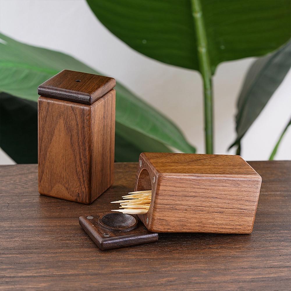 

with Lid Toothpick Holder High-end Toothpick Dispenser Container Home Walnut wood