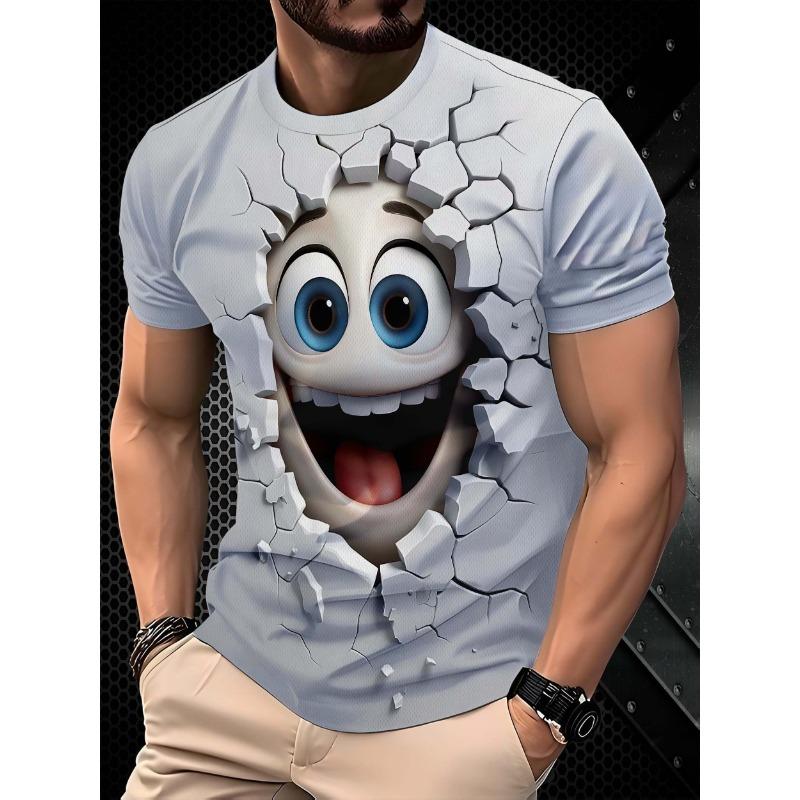 Men s fun 3D cartoon hole printed short-sleeved T-shirt S