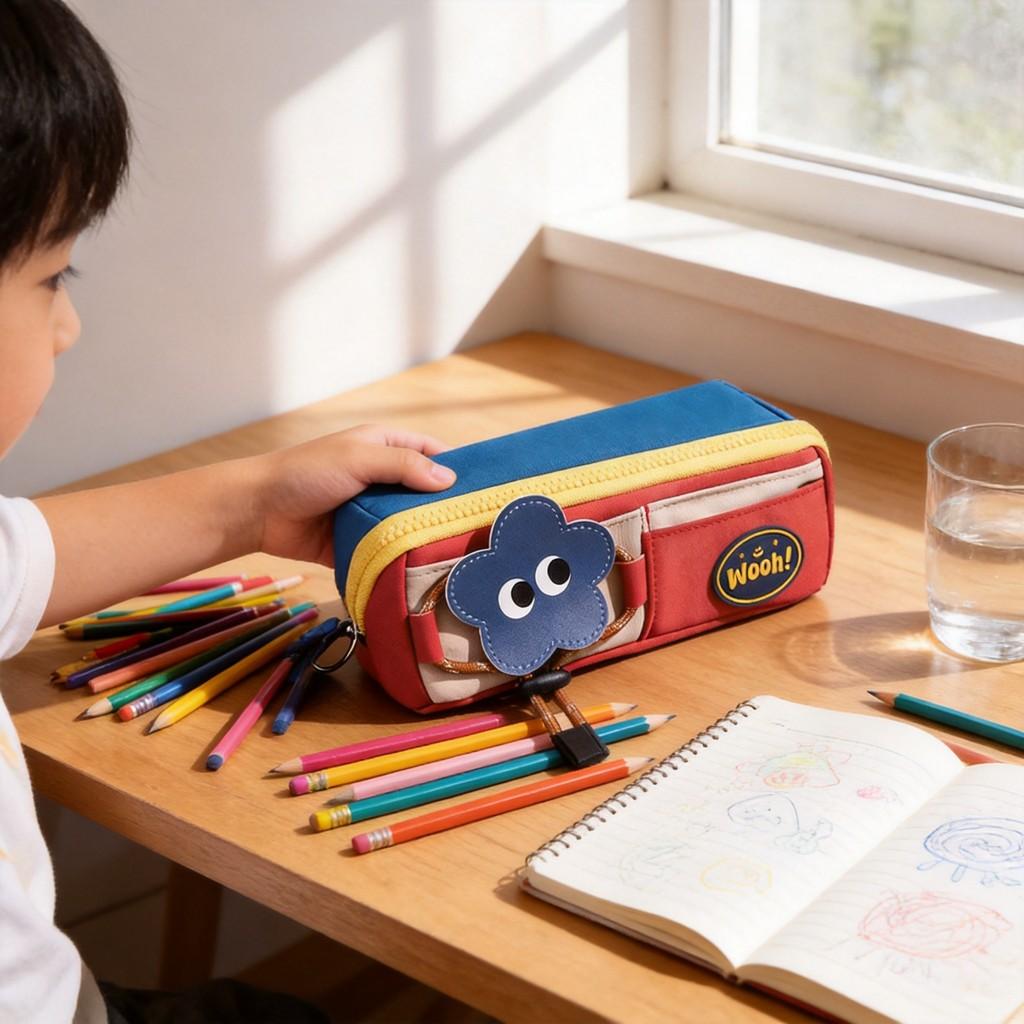 Mochila Pequena Retrô Com Estojo Colorido Para Alunos do Ensino Fundamental