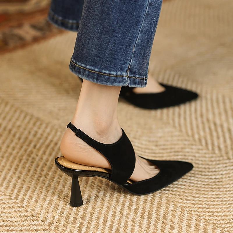 Fashion 2024 New Spring Suede Genuine Leather Women Shoes Retro Slip-On Women Pumps Pointed Toe Heels Shoes Women Heels Ladies Shoes