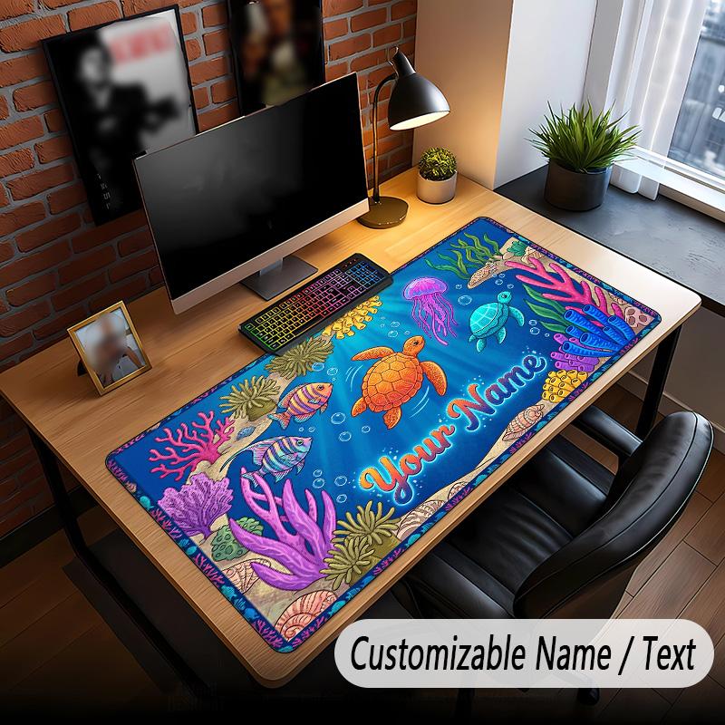 Fish Ocean Theme Custom Mouse Pad Personalized With Name Text Customized Desk Mat For Office Home Decor