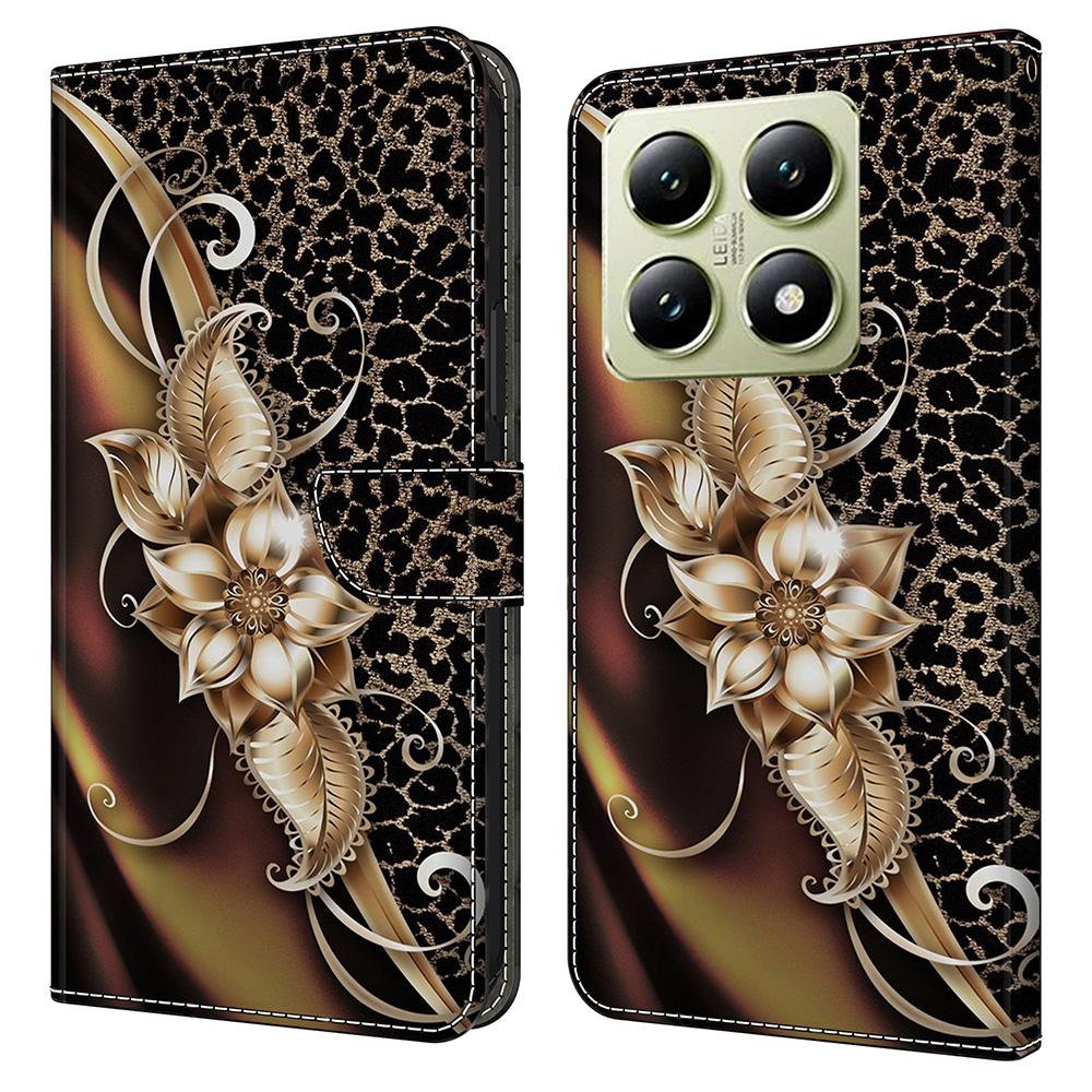 

Для Xiaomi 14T чехол PU кожаный кошелек чехол для телефона с подставкой Metal Flower