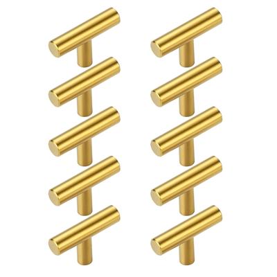 10 Stück Elegante Goldene T-Stil Schubladenknöpfe Einloch Zinklegierung Möbelgriffe für Schränke Kleiderschränke Schränke