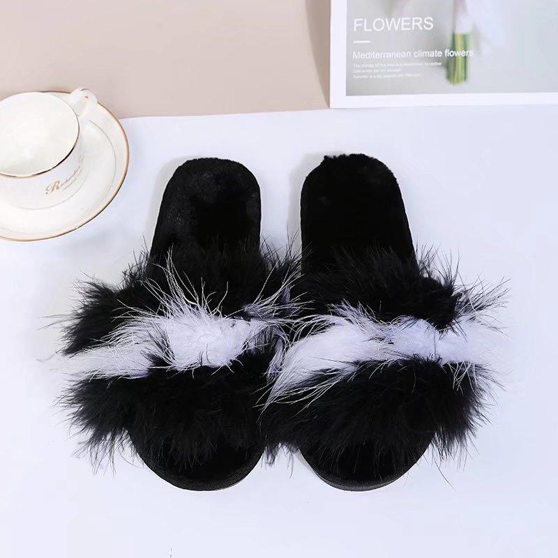 Fashion Fashion Colorful Flat Heels Soft Fur Slides Plus Size 43 Sexy Patchwork Long Plush Slippers Women Women Slip On Outdoor Slippers