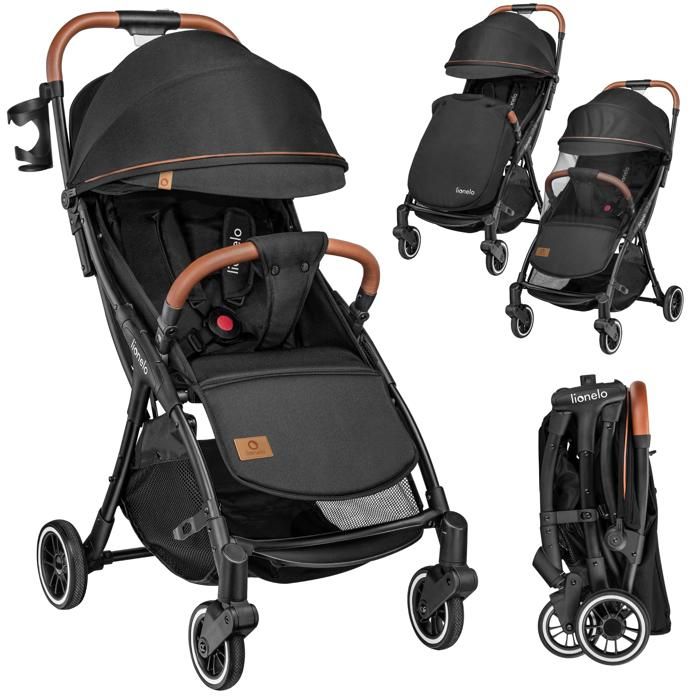 Poussette canne compacte LIONELO Julie One - Jusuq'à 22 Kg - Légère &amp; pliable - Accessoires - Noir