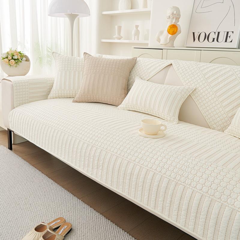 Nordic Cotton Sofa Cushion, Quilted Washed Pure Cotton Sofa Cover Towel, Universal Fabric For All Seasons, Non-Slip Sofa Seat Cushion