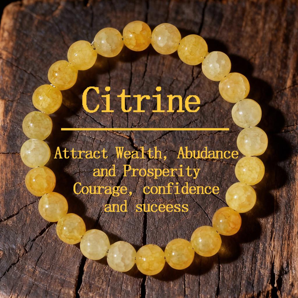 Festive Gifts Yellow Crackle Quartz Beaded Bracelet Warm Fashion Jewelry For Men And Women Daily Wear Simple Versatile Accessory