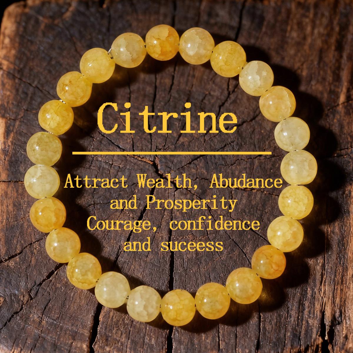 

Fashion Yellow Citrine Crystal Bracelet For Women 8MM Natural Stone Beads Elastic Wristband Female Party Jewelry