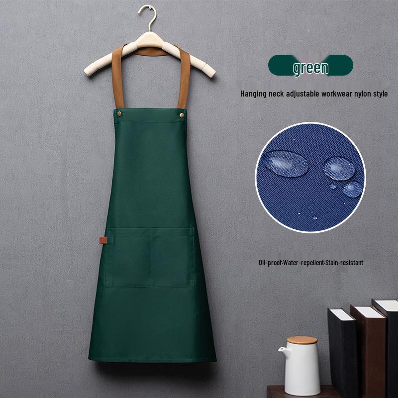 Water-Repellent Solid Color Apron with Logo Print for Kitchen and Catering