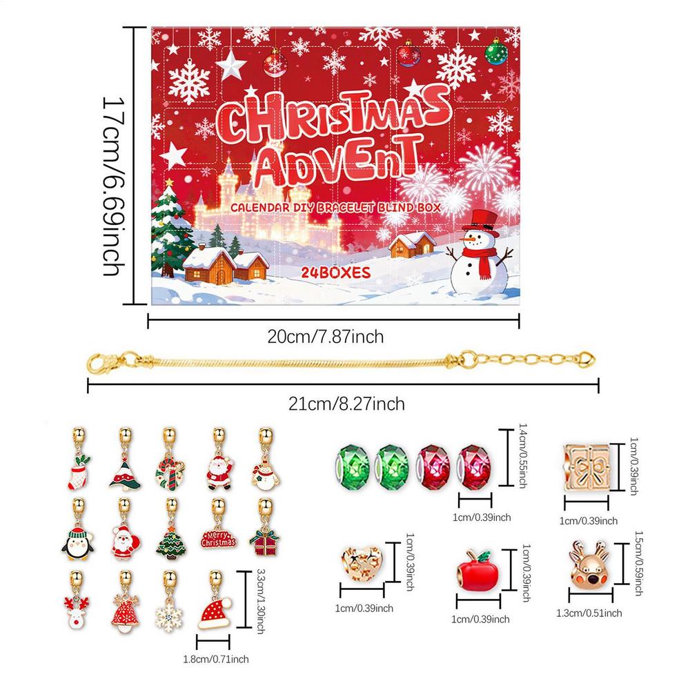 

New Christmas Advent Calendar 24 Grid Countdown DIY Bracelet Advent Blind Box Christmas Decoration Surprise Blind Box Gifts AS picture