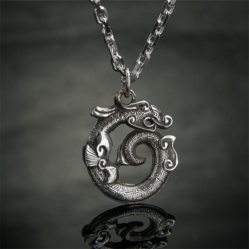 Retro Taotie Dragon Anheng Mannlige Smykker Fierce Coiled Dragon Halskjede 925 Sterling Sølv Menn Jubileum Tilbehør Gave