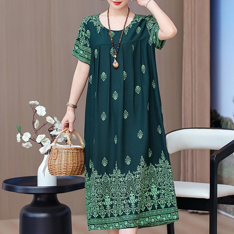 Elegante lange Kleider mit Ärmeln Übergröße Lässiges lockeres Kurzarm-Vintage-Kleid für Damen Sommerkleidung