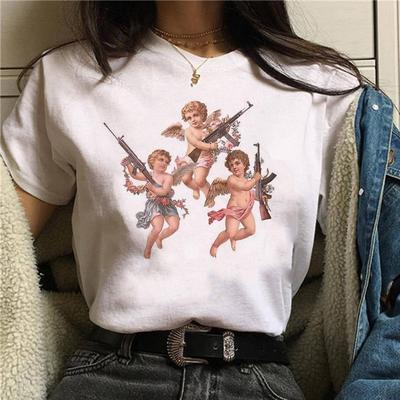 Harajuku Angel Funny T-Shirt Women Ullzang 90s Korean Style T-Shirt Aesthetic Kawaii Graphic Tshirt