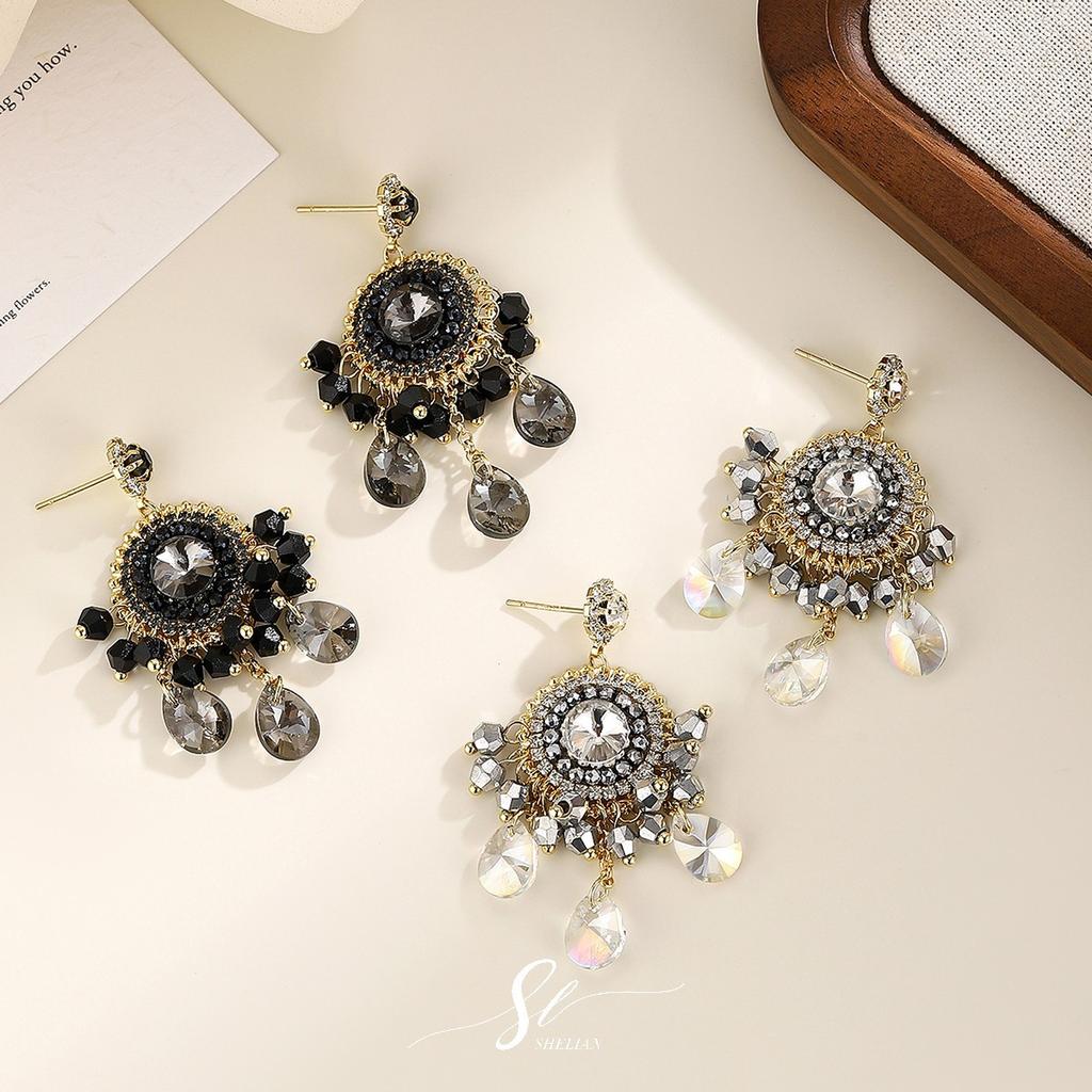 Fashion Light Luxury Crystal Fringed Earrings, Retro Ethnic Style Handmade Studs, Bohemian Temperament Crystal Earrings.