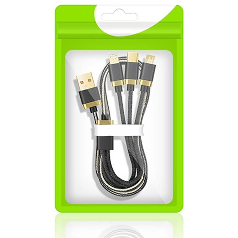 

Triple Head Charging Cable Fast Charging Technology Simultaneous Power Delivery Braided Cord for Multiple Devices чёрный