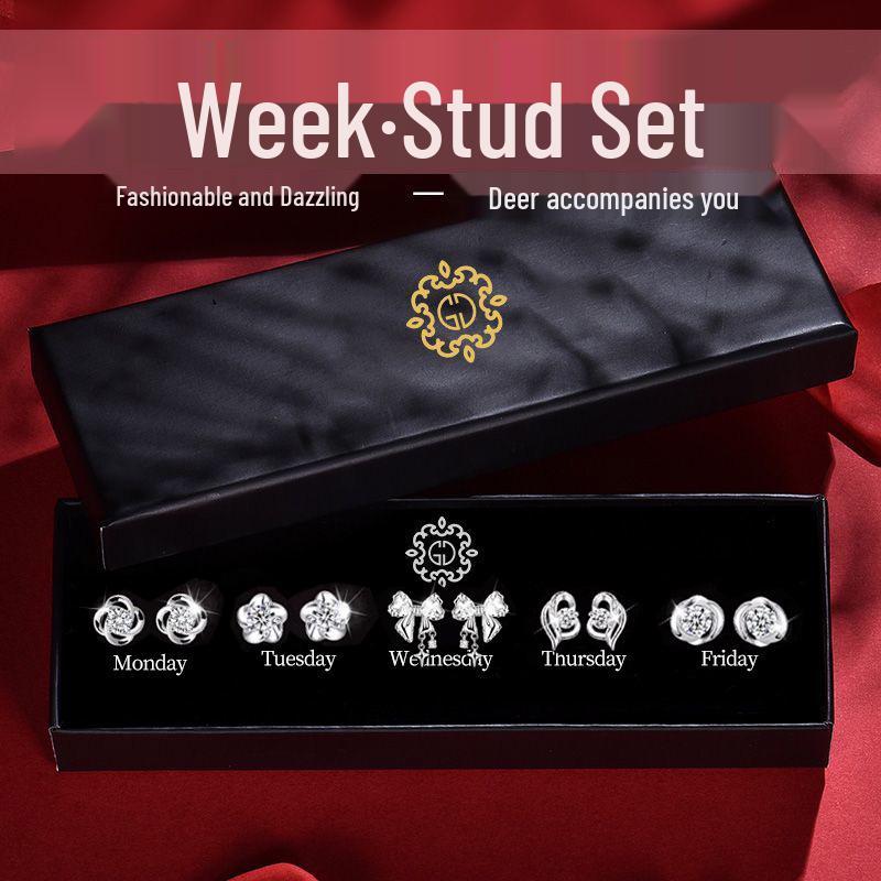 2025 Women's Sterling Silver Stud Earrings Set - Luxurious Gift Box for Wife or Girlfriend