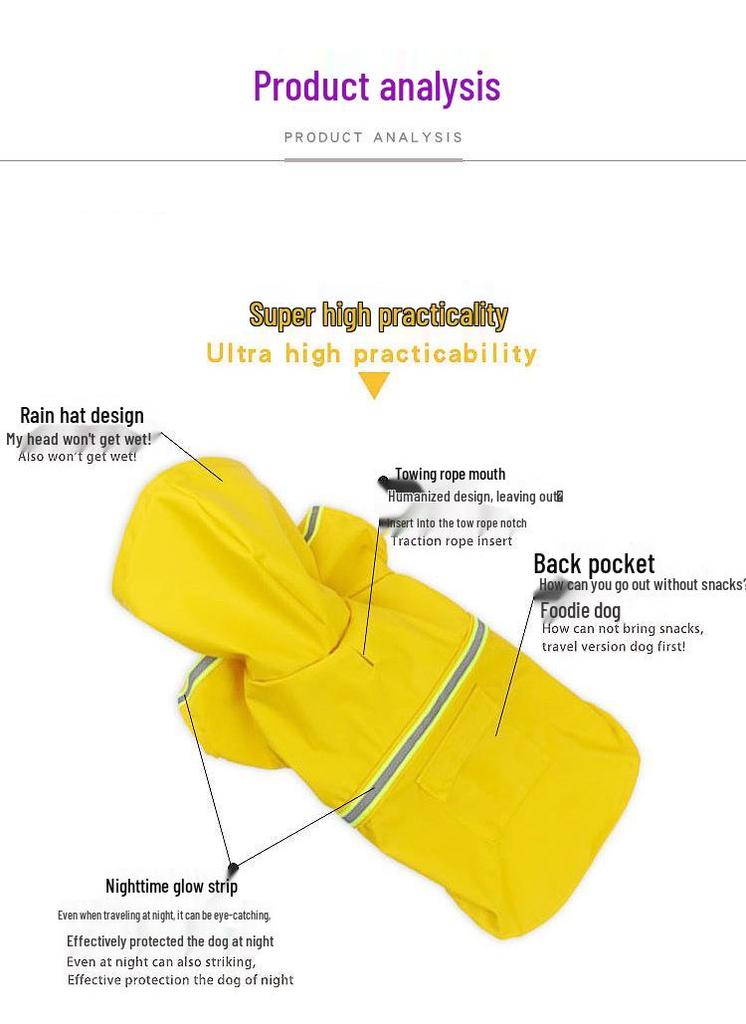 Waterproof Raincoat with Reflective Strips for Large Dogs (Golden Retriever, Samoyed)