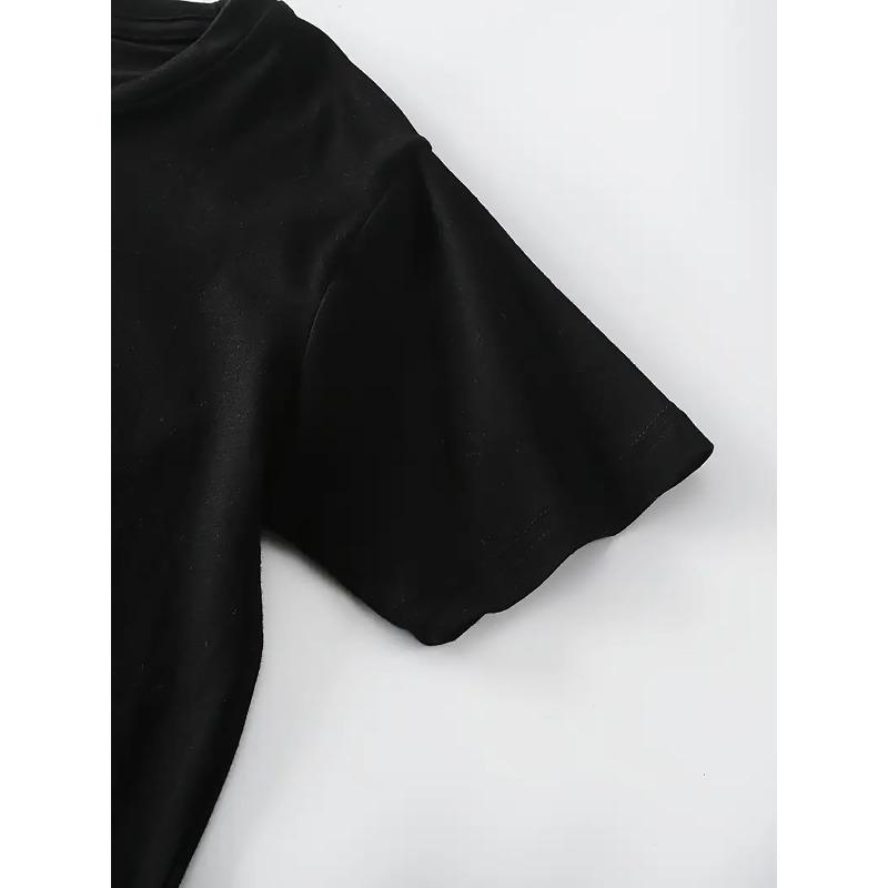 European Sizes Loose And Casual Round-Neck Short-Sleeve T-Shirt for Girls, Cartoon Letter Pattern Print, Easy And Stylish Comfortable And Stretchy