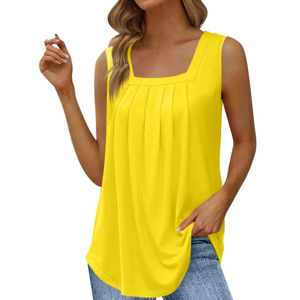 Women's Summer Fashion Casual Sleeveless Square Neck Solid Color Tank Top