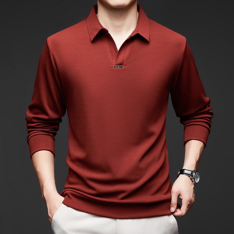 

Мужская весенне-осенняя новая дизайнерская брендовая рубашка-поло с длинным рукавом и лацканами-ножницами, повседневная комфортная футболка с лацканами, мужская одежда L красный
