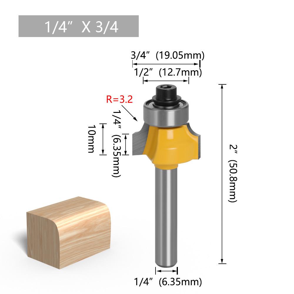 1/4" & 6mm Shank Roundover Bit Set (4-Piece) - Chamfer & Radius Edge Trimming Router Bits for Woodworking