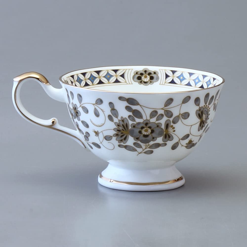 NARUMI Cup Saucer Set Black Milano 210cc Black Floral Pattern Plum Blossom Chintz Style Pair Cup Saucer Day Present Made In Japan Gift Boxed &