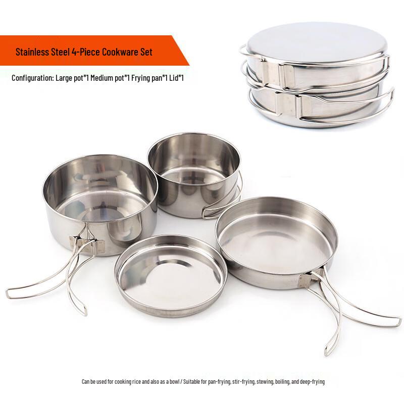 Zhichu Stainless Steel 4-Piece Camping Cookware Set
